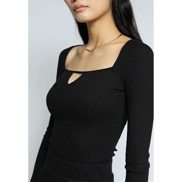 THE RANGE Mass Rob Square Neck Long Sleeve Top In Jet Black Sz L New - Picture 2 of 9